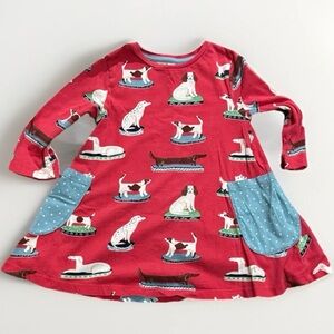 Mini Boden Girls Dog Print Dress Size 7/8Y Pockets Long Sleeve Cute Playful